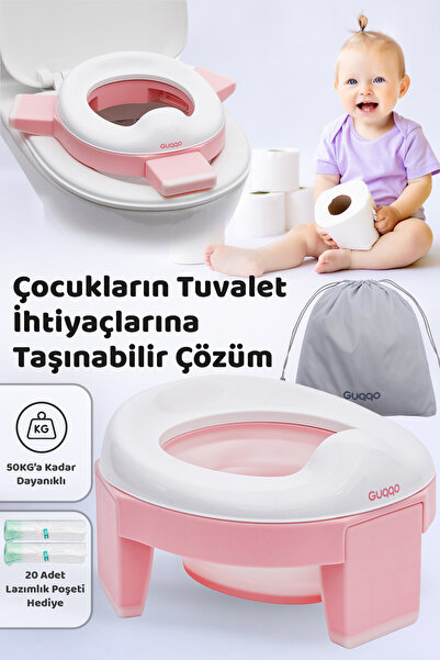 Guqqo Lazımlık, Portatif Katlanabilir Taşınabilir Seyahat Çocuk Tuvaleti, Klozet Adaptörü, Pembe