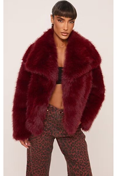 BIGNUANCE Faux Fur Coat Burgundy