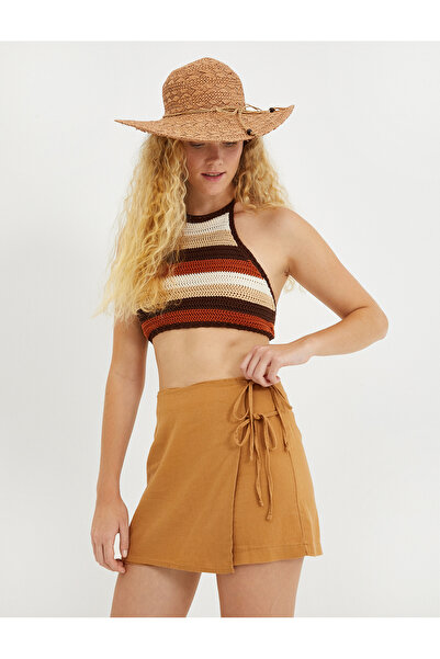 Koton Μίνι σορτς φούστα με γραβάτα Λεπτομερές λινό μείγμα