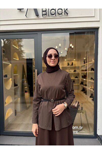 QOOQ STORE 26FW202 Γυναικεία μπλούζα με ρίγες ΚΑΦΕ ΡΙΓΕ