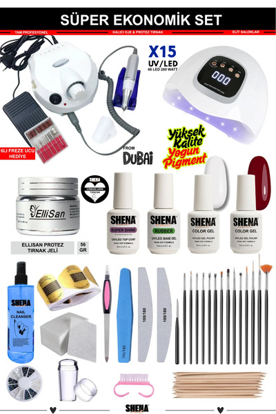 Shena Kalıcı Oje & Protez Tırnak Seti Profesyonel Eko Salon Set (NAİL FREZE -...