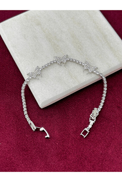 Calista Aksesuar Taşlı Üç Kelebekli Silver Su Yolu Bileklik