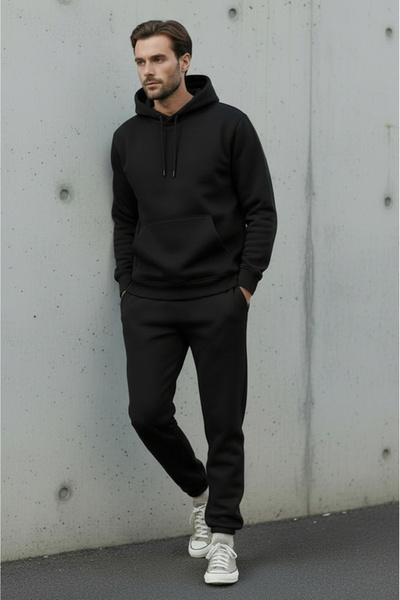 Sizce Moda Ανδρικό σετ φόρμας με κουκούλα από μαλακό βαμβακερό ύφασμα με 3 κλωστές και εσωτερικό φλις