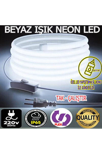 ELEKTROLED 220V NEON LED 1 MT BEYAZ IŞIK TAK ÇALIŞTIR YÜKSEK IŞIK ÇOK ŞIK VE ...