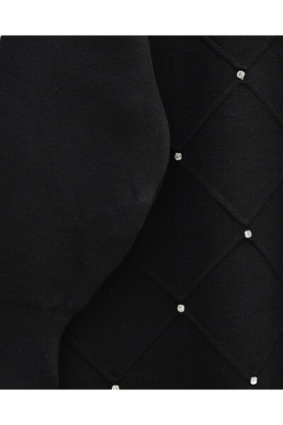 Modamorfo Stone Detailed Square Patterned Knitwear Tunic -Black