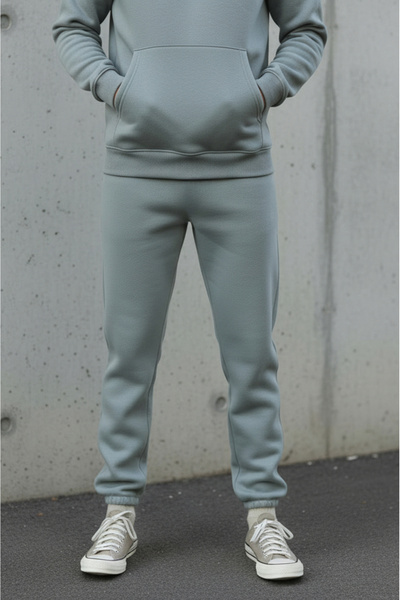 Sizce Moda Men's Gray Regular Cotton 3 Thread Soft Textured Fleece Lined Hooded Tracksuit Set