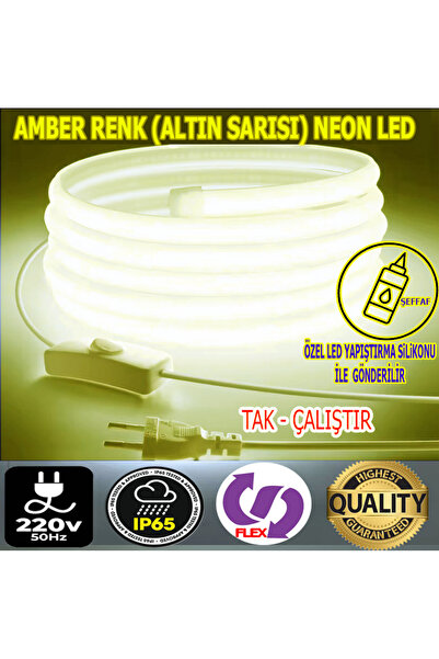 ELEKTROLED 220V NEON LED 10 MT AMBER RENK TAK ÇALIŞTIR YÜKSEK IŞIK ÇOK ŞIK VE...