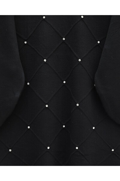 Modamorfo Stone Detailed Square Patterned Knitwear Tunic -Black