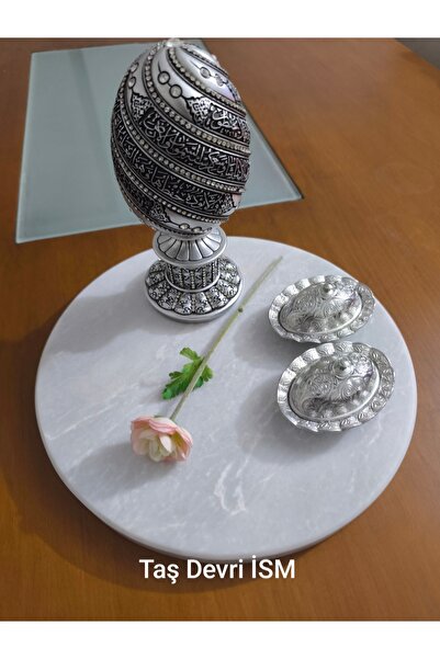 Taş Devri İSM Mermer sunumluk,Beyaz 27 cm yuvarlak servis ve sunum tabağı .