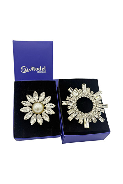 model aksesuar 2li Güneş Ve Çiçek Cam Taşlı Broş