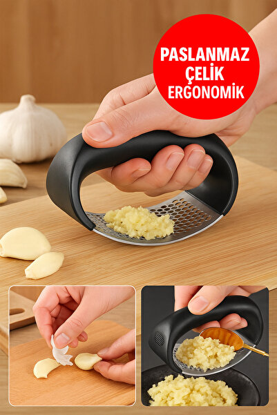 Open Home Concept هراسة الثوم من الفولاذ المقاوم للصدأ - معجون الزنجبيل، مطحنة الثوم، مبشرة بمقبض أسود