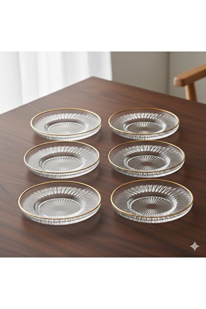 silvia home decor 6-Piece Tea Plate New Trend Elysia Compatible Gilded Glass Tea Plate