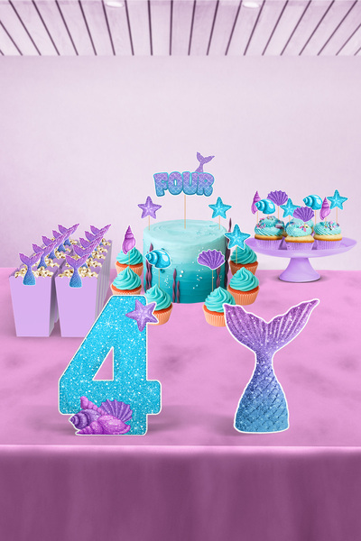 Hey Parti Set de petrecere pentru aniversarea de 4 ani cu tematică sirenă - C...