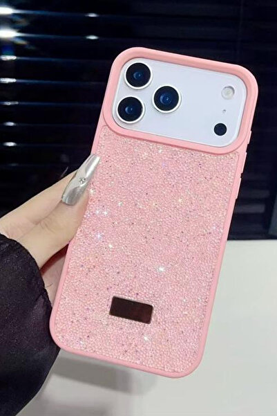 KVK PRİVACY Apple iPhone 17 Pro Uyumlu Pembe Taşlı Işıltılı Yumuşak Silikon K...
