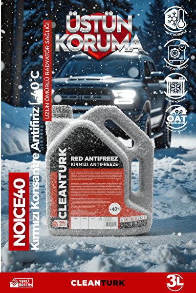 CleanTurk Noice40 Kırmızı Antifiriz | -40°c 25 Yıllık Yerli Üretim Tecrübesi Ölçüm Garantili 3 Lt