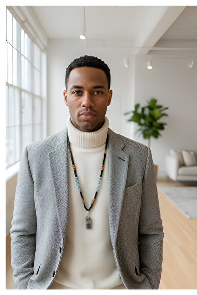 magıcgrange Natural Stone Men's Necklace – Lava Rock, Thermal Stone, and Hema...