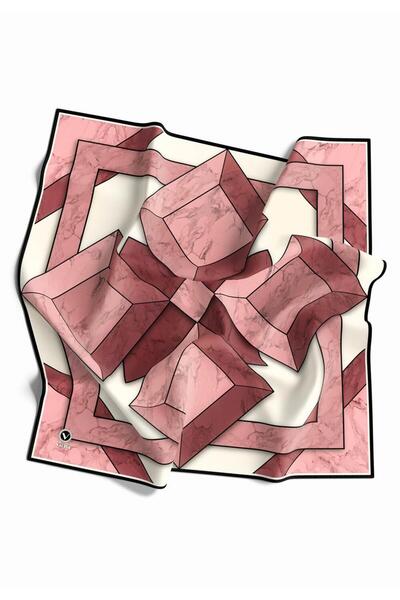 VİOLLA Kristal Mermer Desenli Pudra - Gül Kurusu Renkli 90x90 Eşarp (İpek İçe...