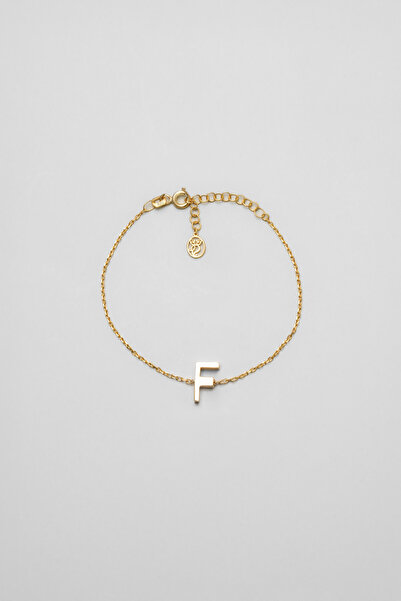 So CHIC... My Story F Harfi 18 Ayar Sarı Altın Kaplama 18 Cm Gümüş Bileklik