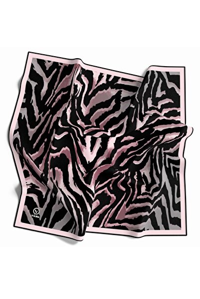 VİOLLA Kristal Zebra Desenli Pudra - Gri Renkli 90x90 Eşarp (İpek İçermez) Ke...