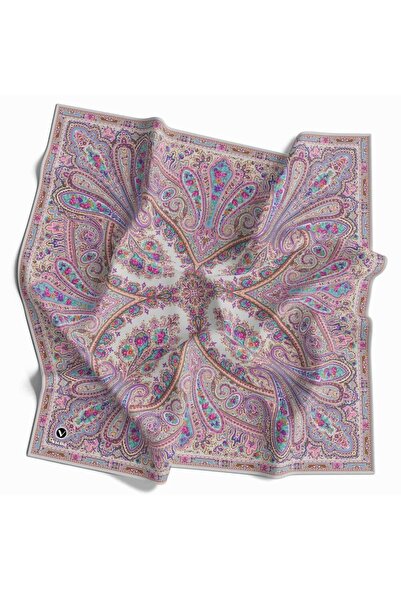 VİOLLA Kristal Şal Desenli Gri Renkli 90x90 Dikim Şekli : El Dikişi Eşarp (İp...