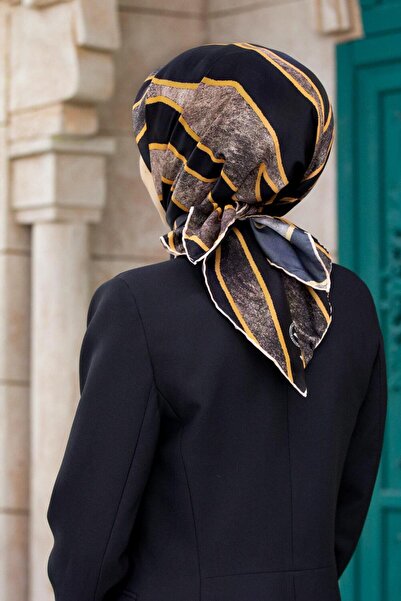 VİOLLA Kristal Zebra Çiçek Desenli Bej Renkli 90x90 Eşarp (İpek İçermez) Kena...