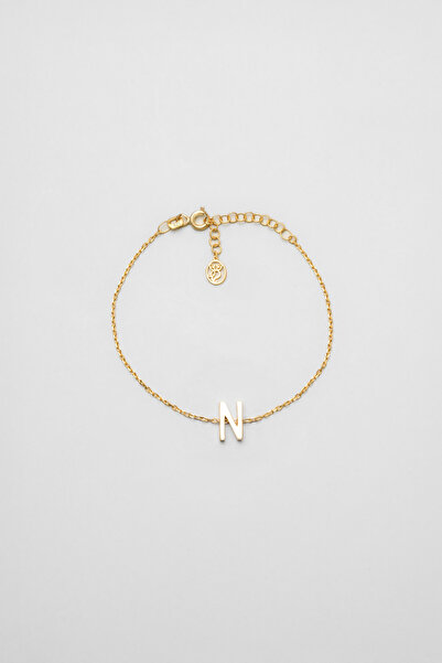 So CHIC... My Story N Harfi 18 Ayar Sarı Altın Kaplama 18 Cm Gümüş Bileklik