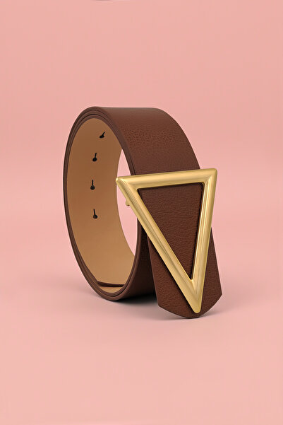 Milleniva Curea de damă maro cu cataramă triunghiulară aurie