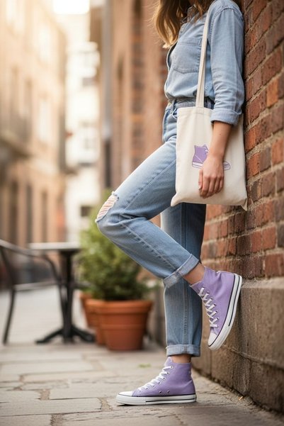 Lideral Women's Lilac Convers Long-Top Sneakers, This Season's Fashion