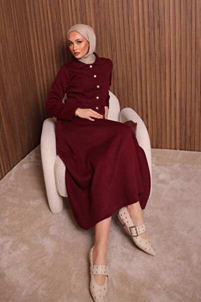 Mogi Butik Women's Tight Knit Polo Neck Cardigan with Skirt Hijab Knitwear Set 3137