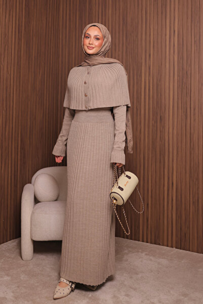 Mogi Butik Women's Tight Knitted Cape Sweater Hijab Dress Std Size 3139