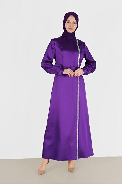 Alvina Satin Dress with Stone Strip Detail 42417