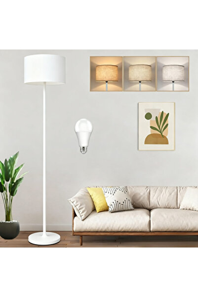 Aralifes Modern Floor Lamp with Shade, Tall Lamps White Shade with White Pole With Bulb