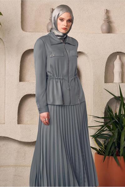 Alvina Satin Suit with Pleated Skirt 45385