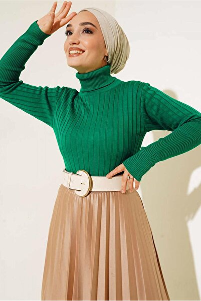 TRENDTESETTÜR KADIN YEŞİL BALIKÇI YAKA TRİKO BODY T 0485