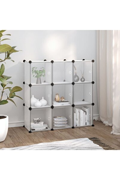 vidaxl منظم مكعبات تخزين مع 9 مكعبات وأبواب من مادة البولي بروبيلين الشفافة