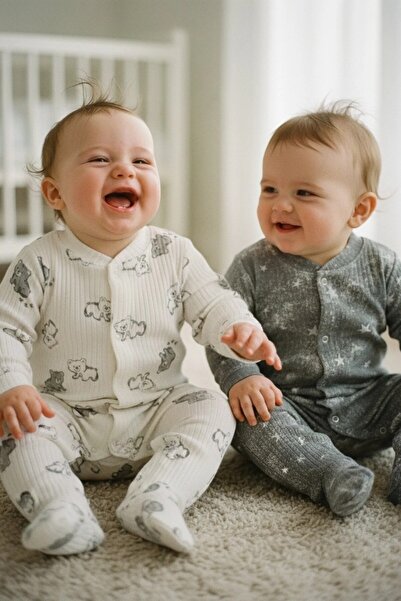 DEFNE LİNA BABY Baby Boy 2 Pieces 100% Cotton Booties Romper Set