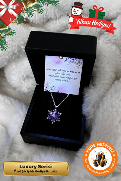 Lucente Jewellery Luxury Serisi Işıklı Hediye Kutulu 925 Ayar Rose Gümüş Kaplama Yılbaşı Hediyesi Lotus Çiçeği Kolye