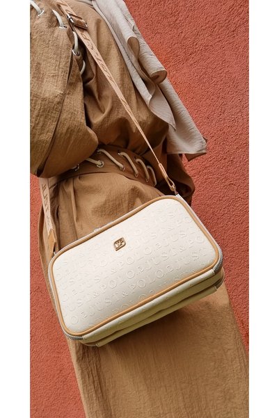 Just Polo Women's Cream Camel 5 Compartment Adjustable Long Strap Shoulder Bag.