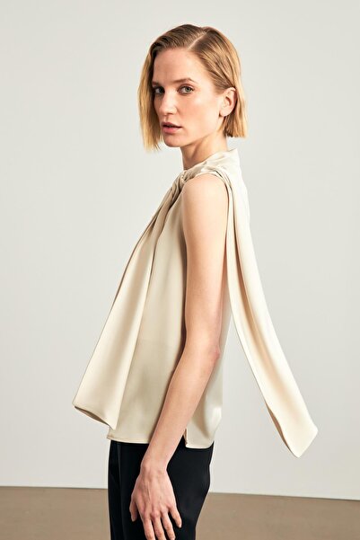 Setre Bluză fără mâneci cu detaliu de cravată în gât bej