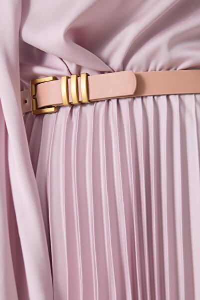 Setre Темно-рожеве плаття з поясом, з довгими рукавами та плісированою спідницею середньої довжини