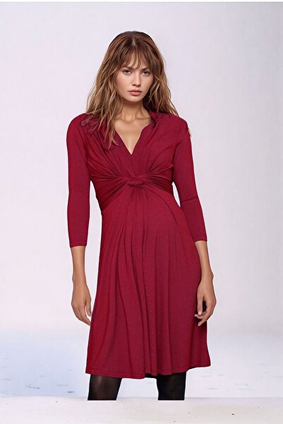 MAMAYAGA Γυναικείο μοντέλο με κόμπο κάτω από το στήθος Αθλητικό φόρεμα εγκυμοσύνης με μανίκια τριών τετάρτων