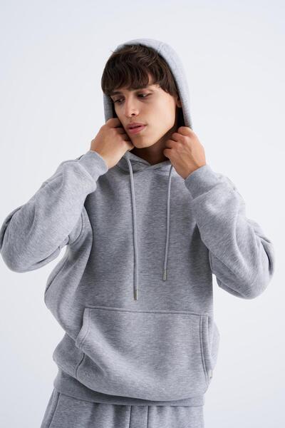 Machinist Hanorac de bază cu glugă oversize gri deschis pentru bărbați