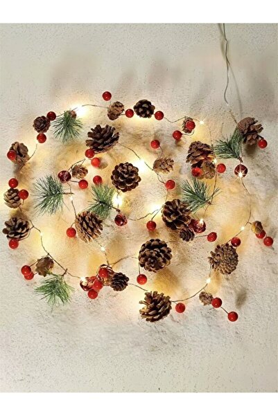 Kelira Kozalak Led Çelenk Yılbaşı Süsü Zilli Kozalaklı Şerit Çam Ağacı Süsü L...