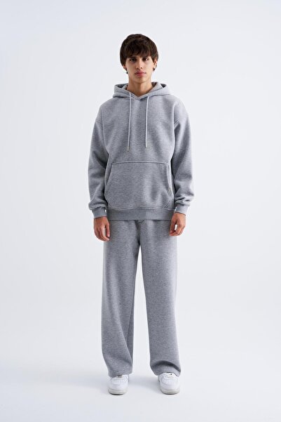 Machinist Hanorac de bază cu glugă oversize gri deschis pentru bărbați