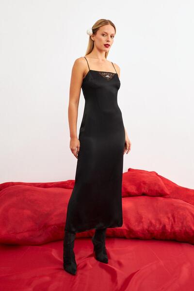 Setre Rochie neagră mini cu bretele, lungime midi - Detaliu transparent