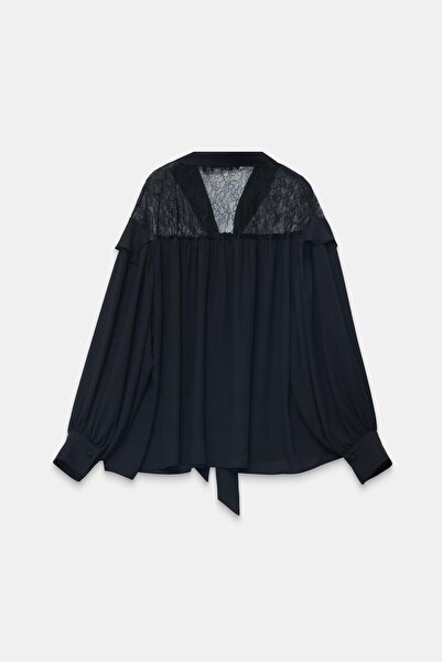 Setre Μαύρη μακρυμάνικη μπλούζα με δαντέλα και λεπτομέρεια με κορδόνια