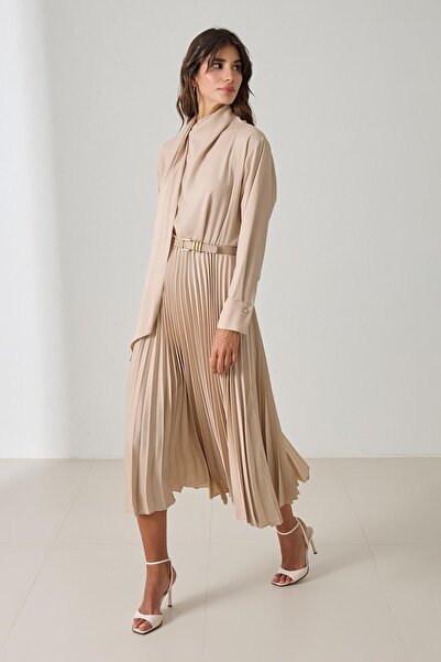 Setre Φόρεμα με μακρυμάνικο μίντι μήκος με λεπτομέρεια από βιζόν και πλισέ