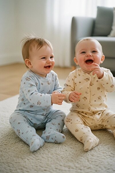 DEFNE LİNA BABY Baby Boy 2 Pieces 100% Cotton Booties Romper Set
