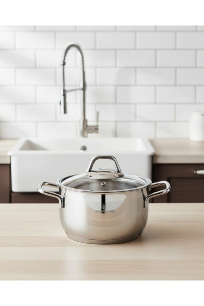 Sofram Atlas Steel Turkish Cooking Pot with Glass Lid, 18cm