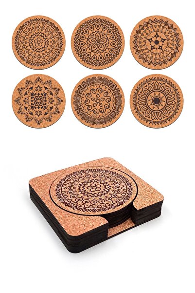 Artikel Ahşap Dekoratif Bardak Altlığı 6'lı Takım Baskılı -2